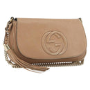 GUCCI Chain Shoulder Bag Leather Beige Gold 536224 Auth ka4986-1