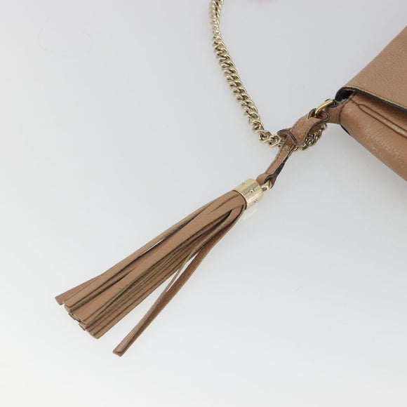 GUCCI Chain Shoulder Bag Leather Beige Gold 536224 Auth ka4986