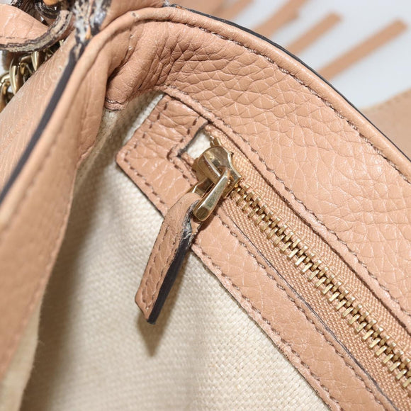 GUCCI Chain Shoulder Bag Leather Beige Gold 536224 Auth ka4986