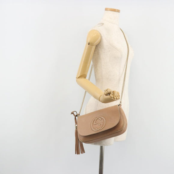 GUCCI Chain Shoulder Bag Leather Beige Gold 536224 Auth ka4986