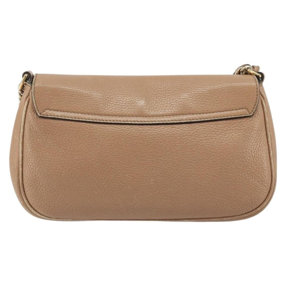 GUCCI Chain Shoulder Bag Leather Beige Gold 536224 Auth ka4986