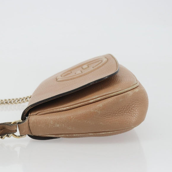 GUCCI Chain Shoulder Bag Leather Beige Gold 536224 Auth ka4986