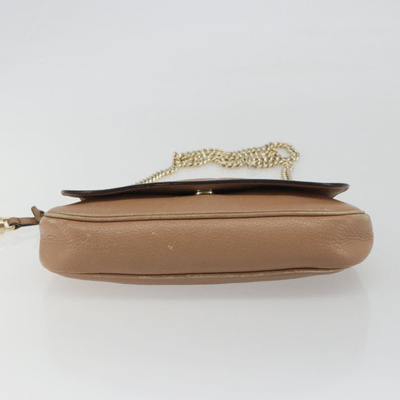 GUCCI Chain Shoulder Bag Leather Beige Gold 536224 Auth ka4986