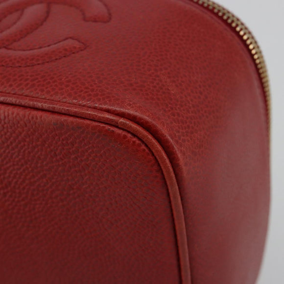 CHANEL COCO Mark Vanity Hand Bag Caviar Skin Red Gold CC Auth ka4988