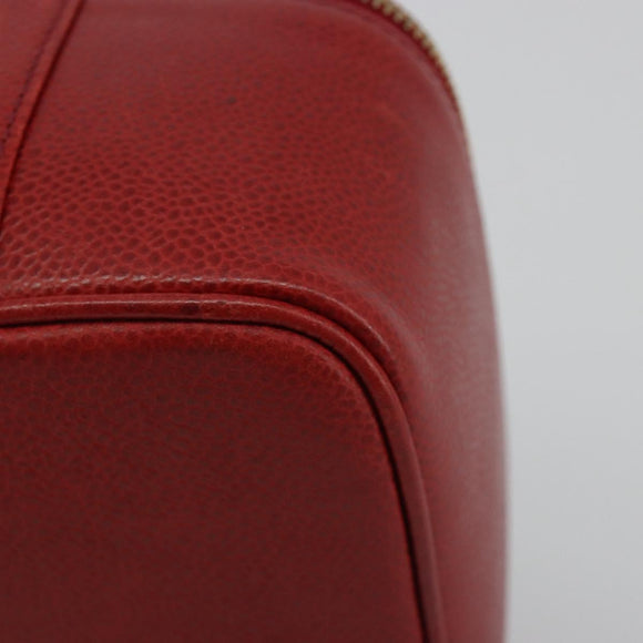 CHANEL COCO Mark Vanity Hand Bag Caviar Skin Red Gold CC Auth ka4988