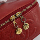 CHANEL COCO Mark Vanity Hand Bag Caviar Skin Red Gold CC Auth ka4988-14