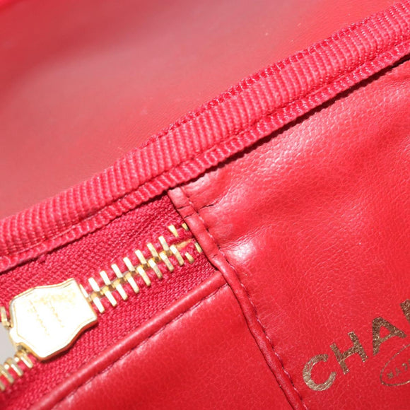 CHANEL COCO Mark Vanity Hand Bag Caviar Skin Red Gold CC Auth ka4988