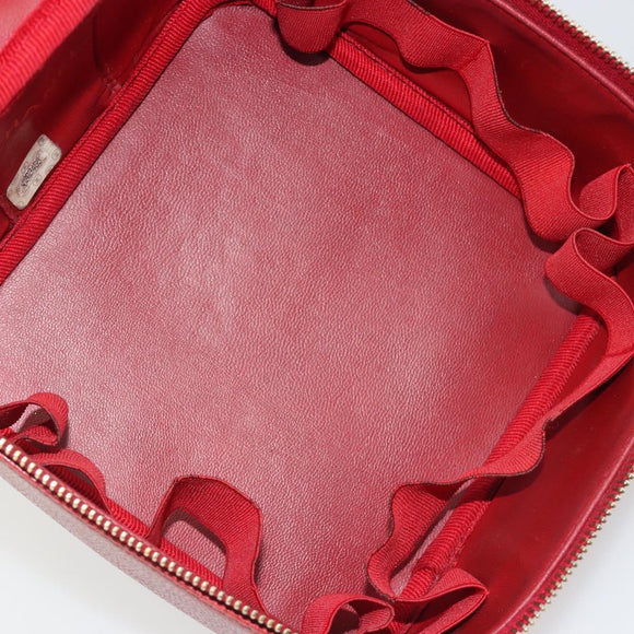 CHANEL COCO Mark Vanity Hand Bag Caviar Skin Red Gold CC Auth ka4988