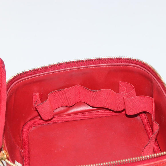 CHANEL COCO Mark Vanity Hand Bag Caviar Skin Red Gold CC Auth ka4988