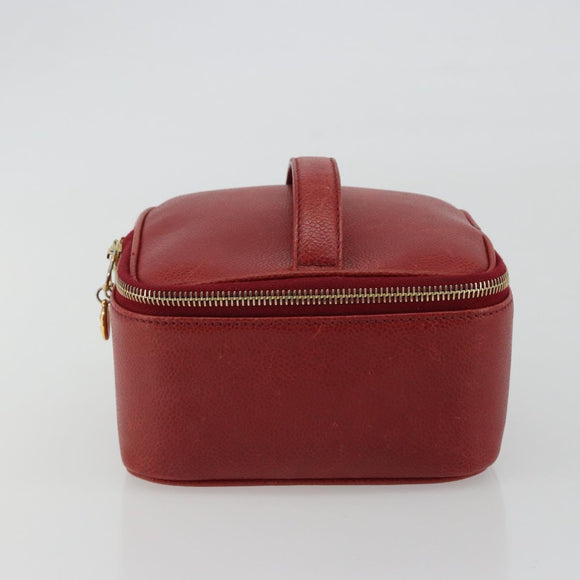 CHANEL COCO Mark Vanity Hand Bag Caviar Skin Red Gold CC Auth ka4988