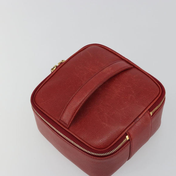 CHANEL COCO Mark Vanity Hand Bag Caviar Skin Red Gold CC Auth ka4988