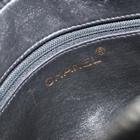 CHANEL Chain Shoulder Bag Caviar Skin Black Gold CC Auth ka4989V