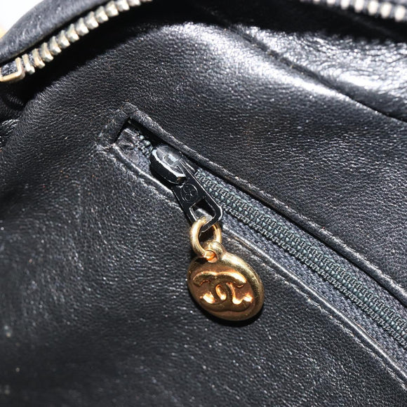 CHANEL Chain Shoulder Bag Caviar Skin Black Gold CC Auth ka4989V