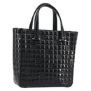 CHANEL Choco Bar Hand Bag Patent leather Black Gold CC Auth ka4990-1