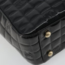 CHANEL Choco Bar Hand Bag Patent leather Black Gold CC Auth ka4990-16