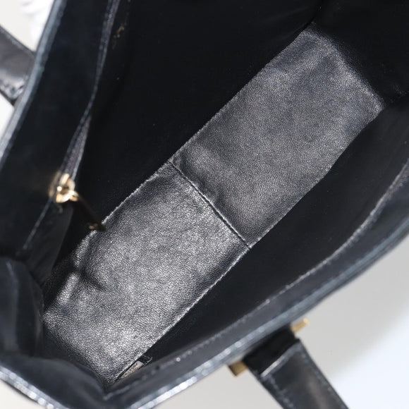 CHANEL Choco Bar Hand Bag Patent leather Black Gold CC Auth ka4990