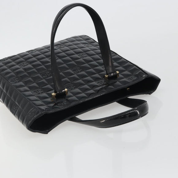 CHANEL Choco Bar Hand Bag Patent leather Black Gold CC Auth ka4990
