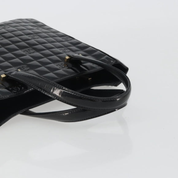 CHANEL Choco Bar Hand Bag Patent leather Black Gold CC Auth ka4990