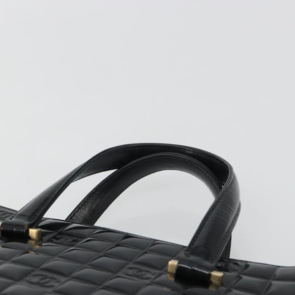CHANEL Choco Bar Hand Bag Patent leather Black Gold CC Auth ka4990