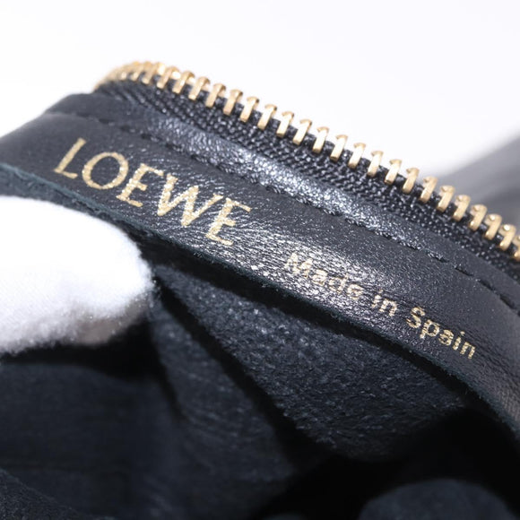 LOEWE Anagram Shoulder Bag Leather Navy Gold Auth ka4992A
