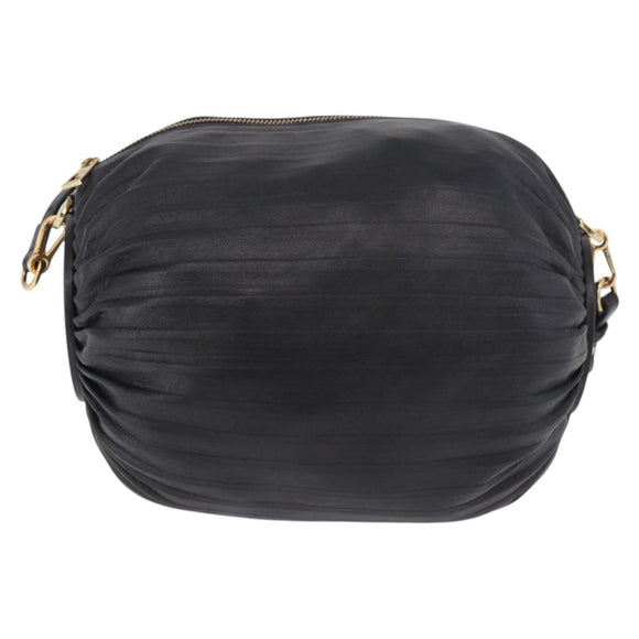 LOEWE Anagram Shoulder Bag Leather Navy Gold Auth ka4992A