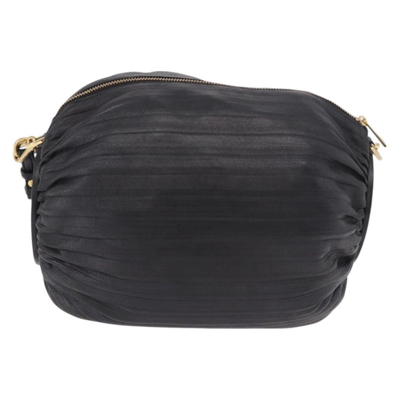 LOEWE Anagram Shoulder Bag Leather Navy Gold Auth ka4992A