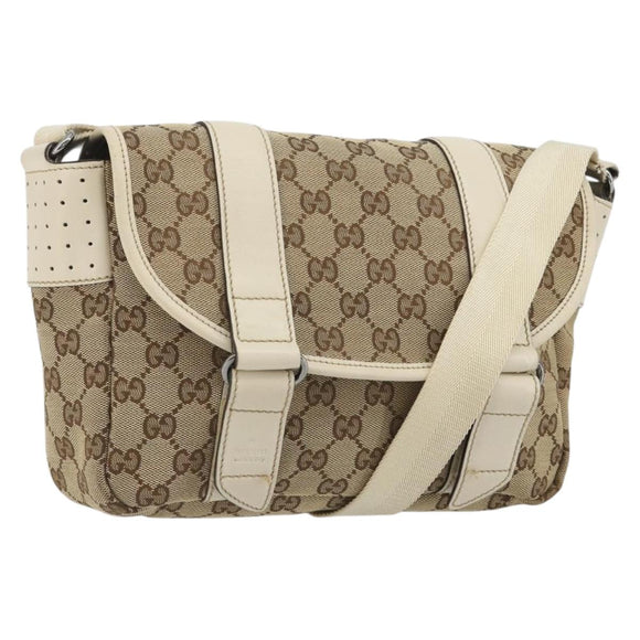 GUCCI GG Canvas Shoulder Bag Beige Silver 145858 Auth ka4994A