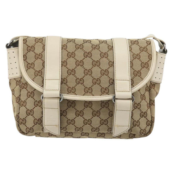 GUCCI GG Canvas Shoulder Bag Beige Silver 145858 Auth ka4994A