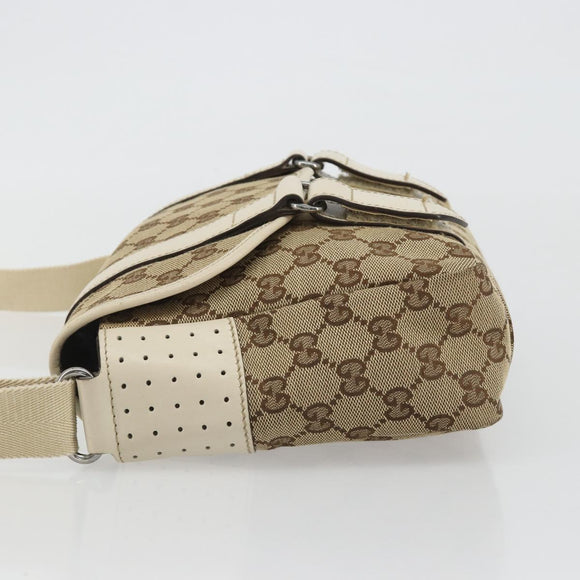 GUCCI GG Canvas Shoulder Bag Beige Silver 145858 Auth ka4994A
