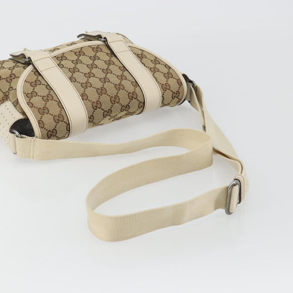 GUCCI GG Canvas Shoulder Bag Beige Silver 145858 Auth ka4994A