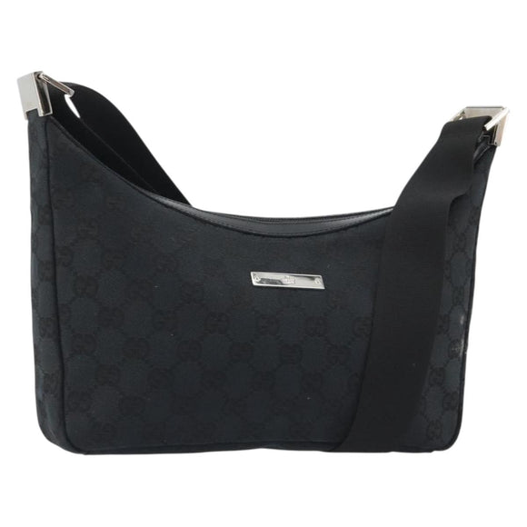 GUCCI GG Canvas Shoulder Bag Black Silver 019 0433 3444 Auth ka4995