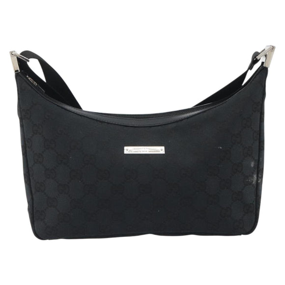 GUCCI GG Canvas Shoulder Bag Black Silver 019 0433 3444 Auth ka4995
