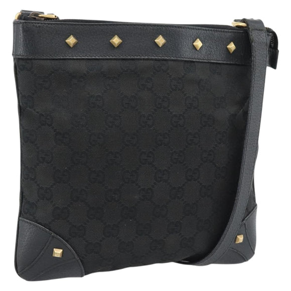 GUCCI GG Canvas Shoulder Bag Black Gold 120893 Auth ka4999