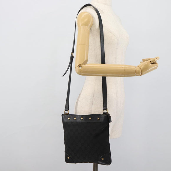 GUCCI GG Canvas Shoulder Bag Black Gold 120893 Auth ka4999