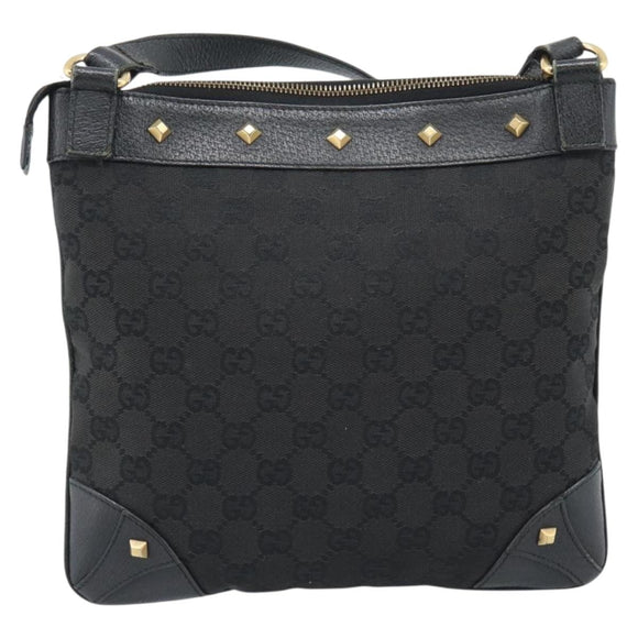 GUCCI GG Canvas Shoulder Bag Black Gold 120893 Auth ka4999