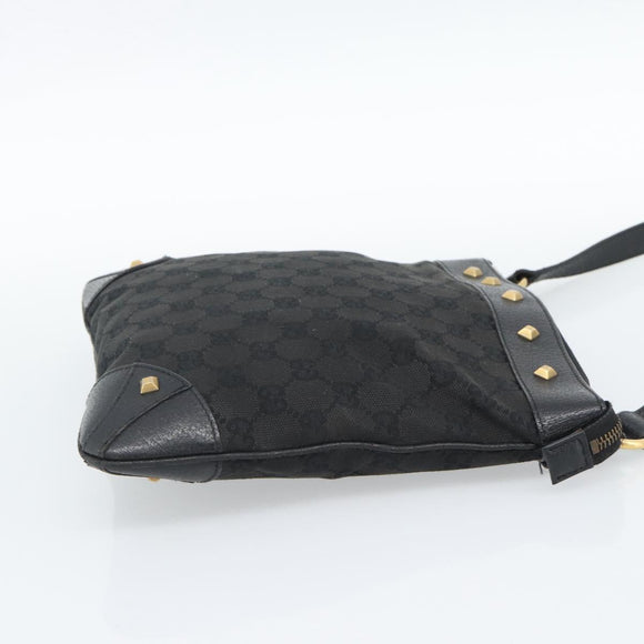GUCCI GG Canvas Shoulder Bag Black Gold 120893 Auth ka4999