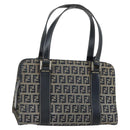 FENDI Zucchino Canvas Hand Bag Navy Silver Auth ka500-1