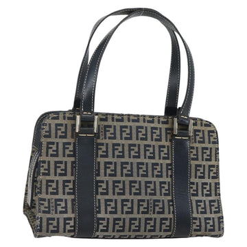FENDI Zucchino Canvas Hand Bag Navy Silver Auth ka500