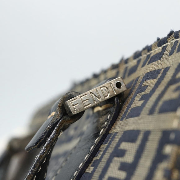 FENDI Zucchino Canvas Hand Bag Navy Silver Auth ka500