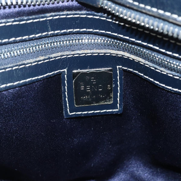 FENDI Zucchino Canvas Hand Bag Navy Silver Auth ka500
