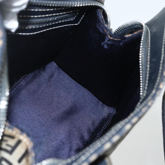 FENDI Zucchino Canvas Hand Bag Navy Silver Auth ka500