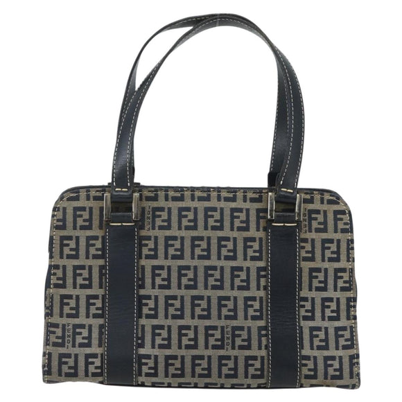 FENDI Zucchino Canvas Hand Bag Navy Silver Auth ka500