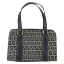 FENDI Zucchino Canvas Hand Bag Navy Silver Auth ka500-2
