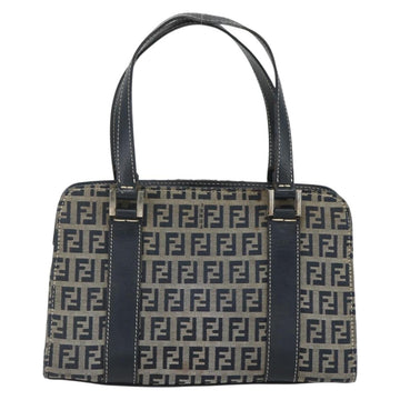 FENDI Zucchino Canvas Hand Bag Navy Silver Auth ka500 - 0