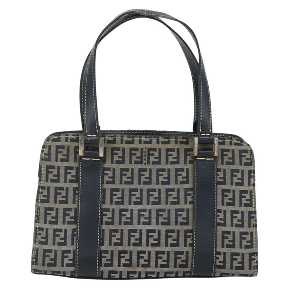 FENDI Zucchino Canvas Hand Bag Navy Silver Auth ka500