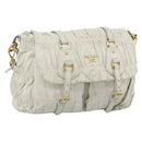 PRADA Shoulder Bag Leather White Gold Auth ka5003A-1