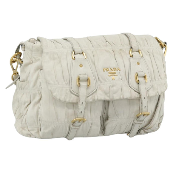 PRADA Shoulder Bag Leather White Gold Auth ka5003A