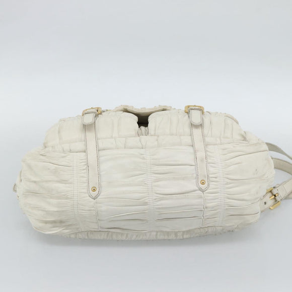 PRADA Shoulder Bag Leather White Gold Auth ka5003A