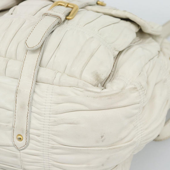 PRADA Shoulder Bag Leather White Gold Auth ka5003A