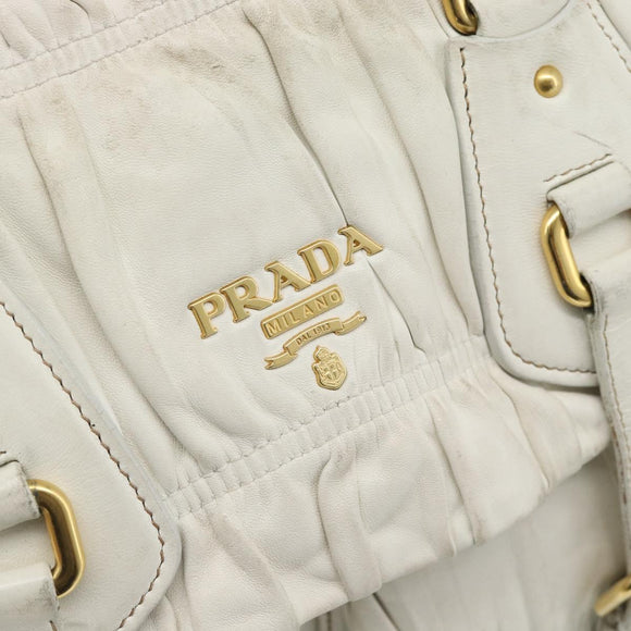 PRADA Shoulder Bag Leather White Gold Auth ka5003A